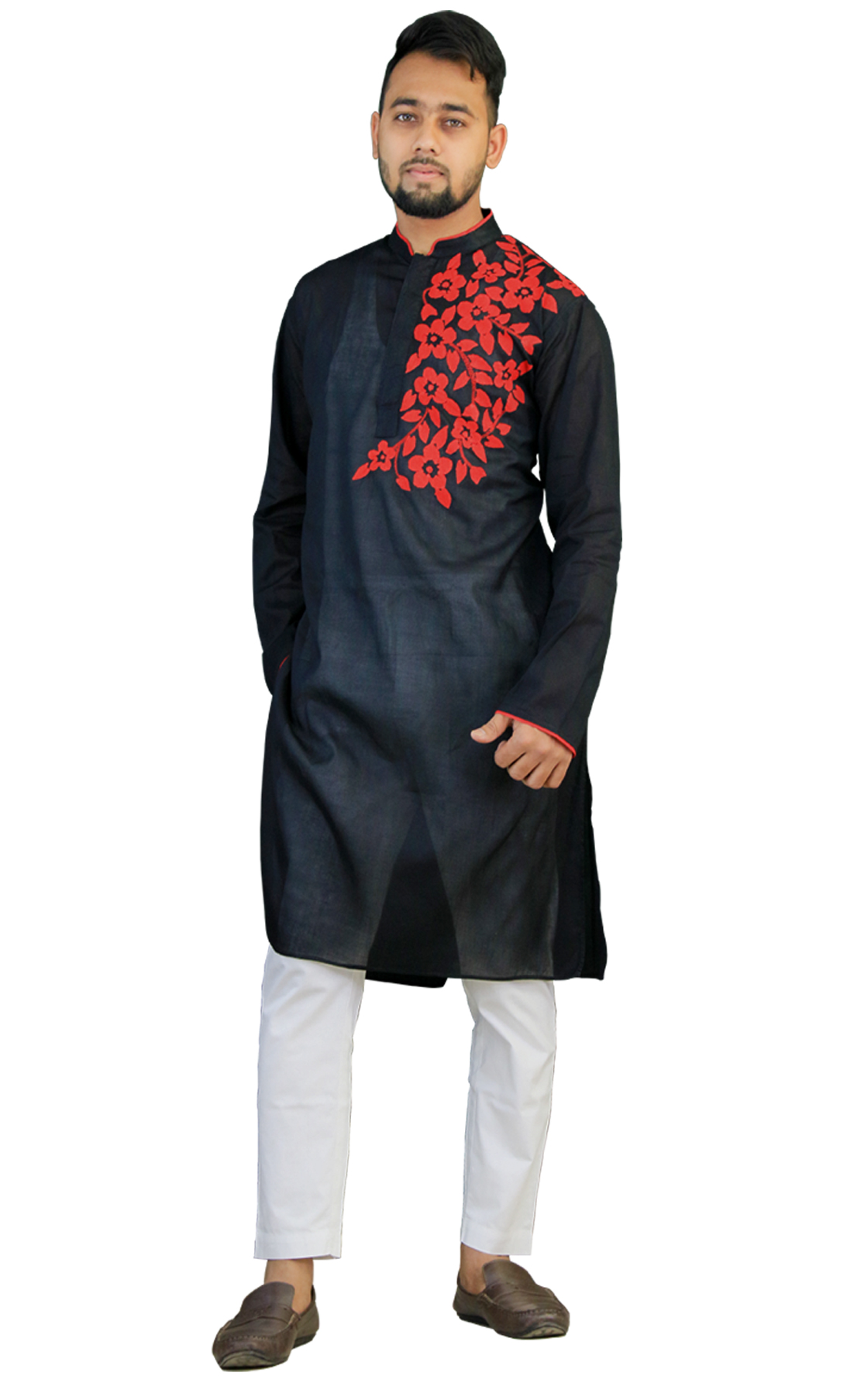 Applique Stitch Black with Red Panjabi